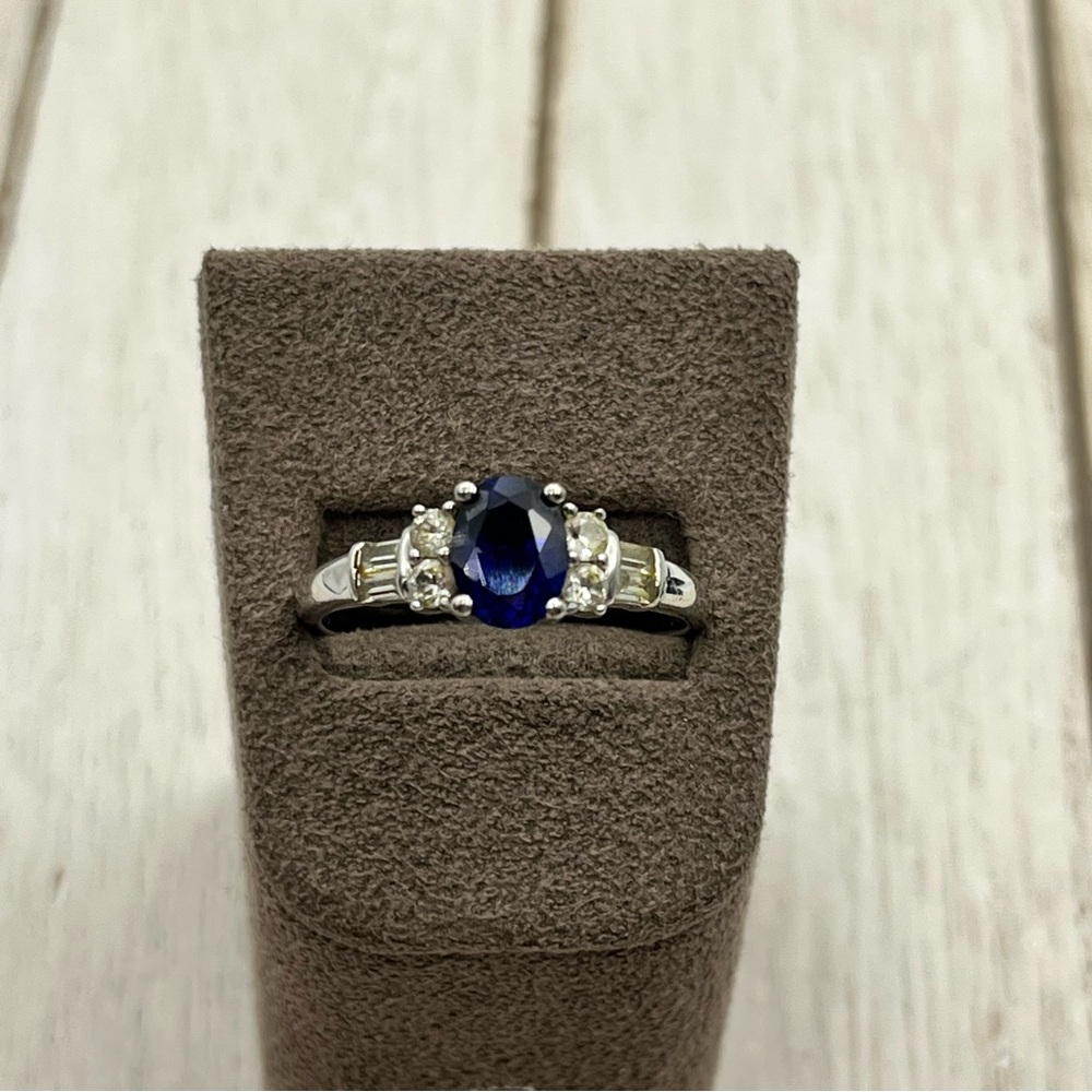 Stunning sterling Silver Ring with lab created blue sapphire Gemstone